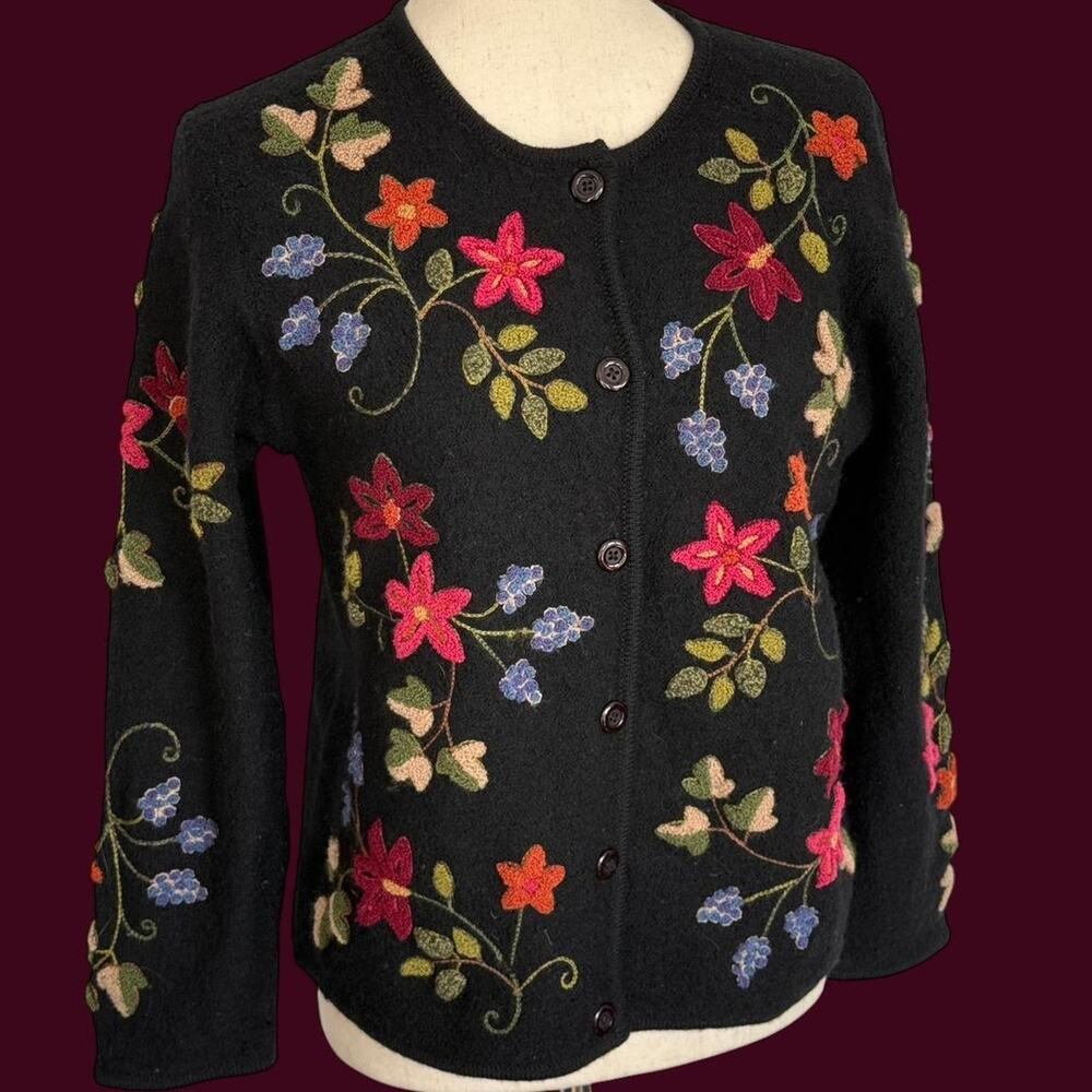 Vtg embroidered floral wool cardigan